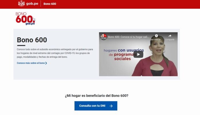 Plataforma del bono de S/ 600