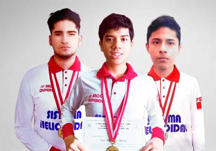 De izquierda a derecha: Edgardo José Plaza Cubas, Víctor Hugo Rejas Quevedo y Alex Rodrigo Salhua Vicuña, estudiantes del 5° de secundaria del Colegio Saco Oliveros