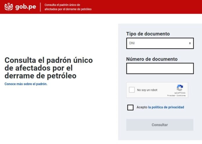 Padrón único de afectados por el derrame de petróleo