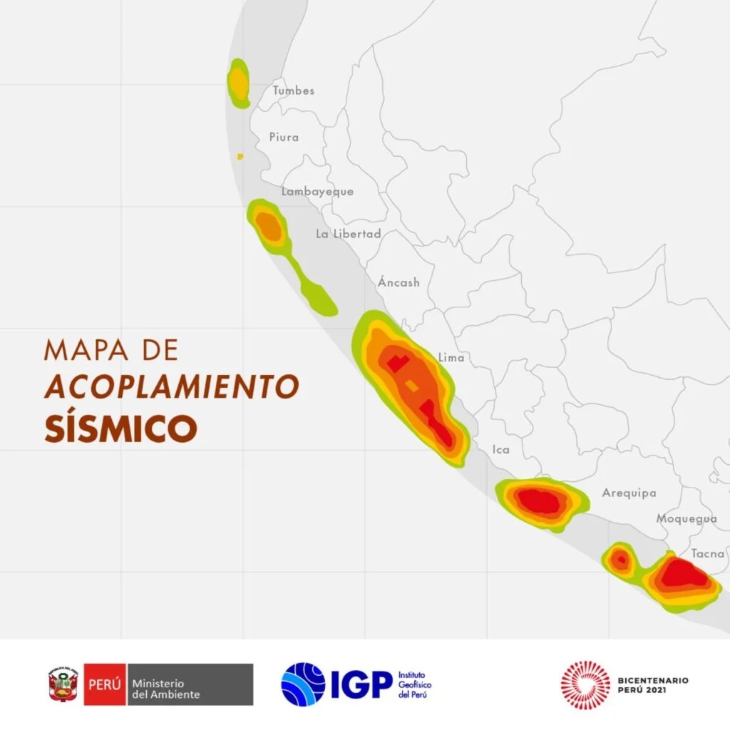 mapa de acoplamiento sísmico Perú IGP