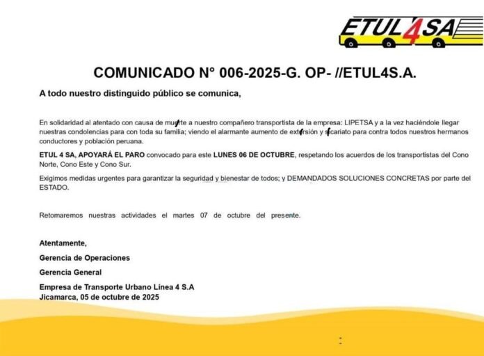 Paro de transportes 6 de octubre