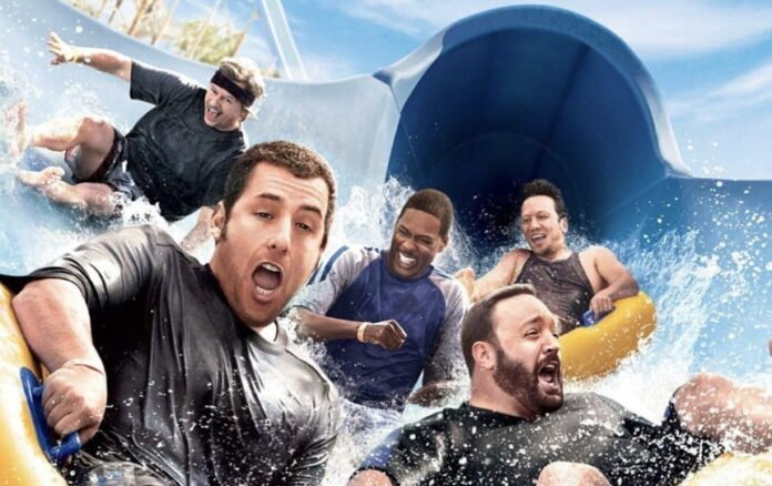 Escena de la película Son como niños 3 con Adam Sandler, Kevin James, Chris Rock, David Spade y Rob Schneider en un campamento de verano 2026