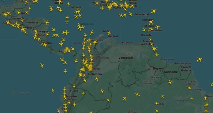 Mapa del espacio aéreo de Venezuela tras la advertencia de la FAA sobre riesgos de seguridad.