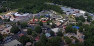Vista aérea del antiguo parque Six Flags America en Bowie, Maryland, cerrado tras 50 años, donde se proyecta un nuevo centro económico.