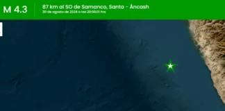 Temblor de magnitud 4.3 se registra frente a Áncash este domingo 30 de agosto Temblor en Áncash