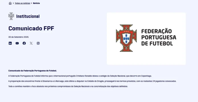Comunicado de la Federación Portuguesa de Fútbol sobre Cristiano Ronaldo Comunicado de la Federación Portuguesa de Fútbol sobre Cristiano Ronaldo