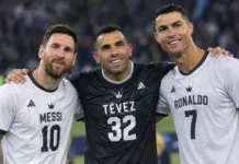 Cristiano Ronaldo y Messi en la despedida de Tévez.