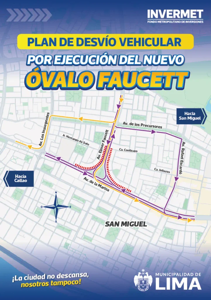 Plan de desvío vehicular en el óvalo Faucett. 