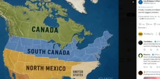 Embajada de Irán en Sierra Leona publica polémico mapa y se burla de Trump: “Canadá y México resolvieron el mayor problema del mundo” Publicación de la Embajada de Irán sobre Estados Unidos