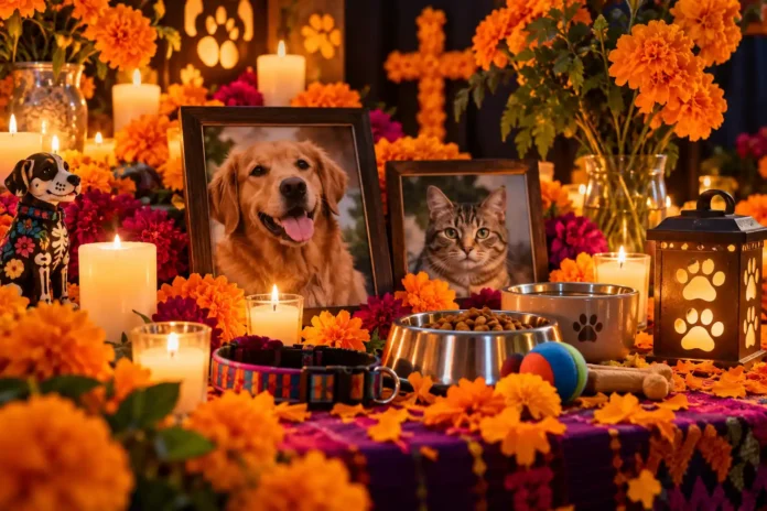 Ofrenda de mascotas entre flores y velas Hoy, 27 de octubre, las mascotas fallecidas vuelven a casa: la emotiva tradición que mantiene vivo su recuerdo