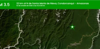 Temblor de magnitud 3.5 se registró al norte de Santa María de Nieva este 2 de octubre Temblor Amazonas hoy